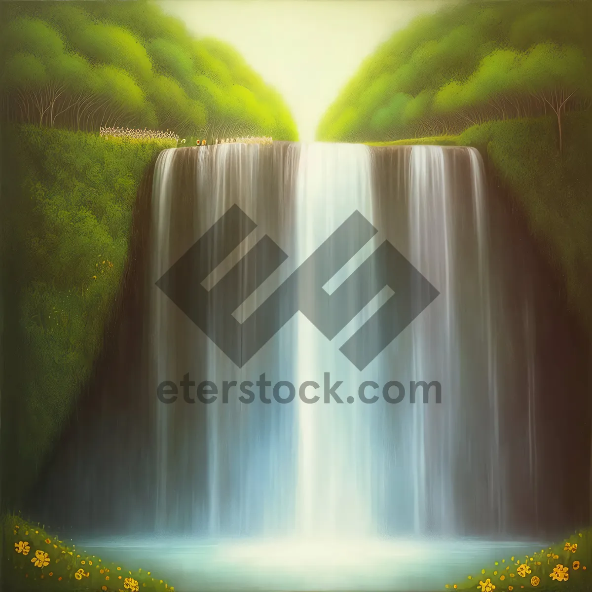 Picture of Refreshing Natural Waterfall with Fresh Vegetables and Saltshaker