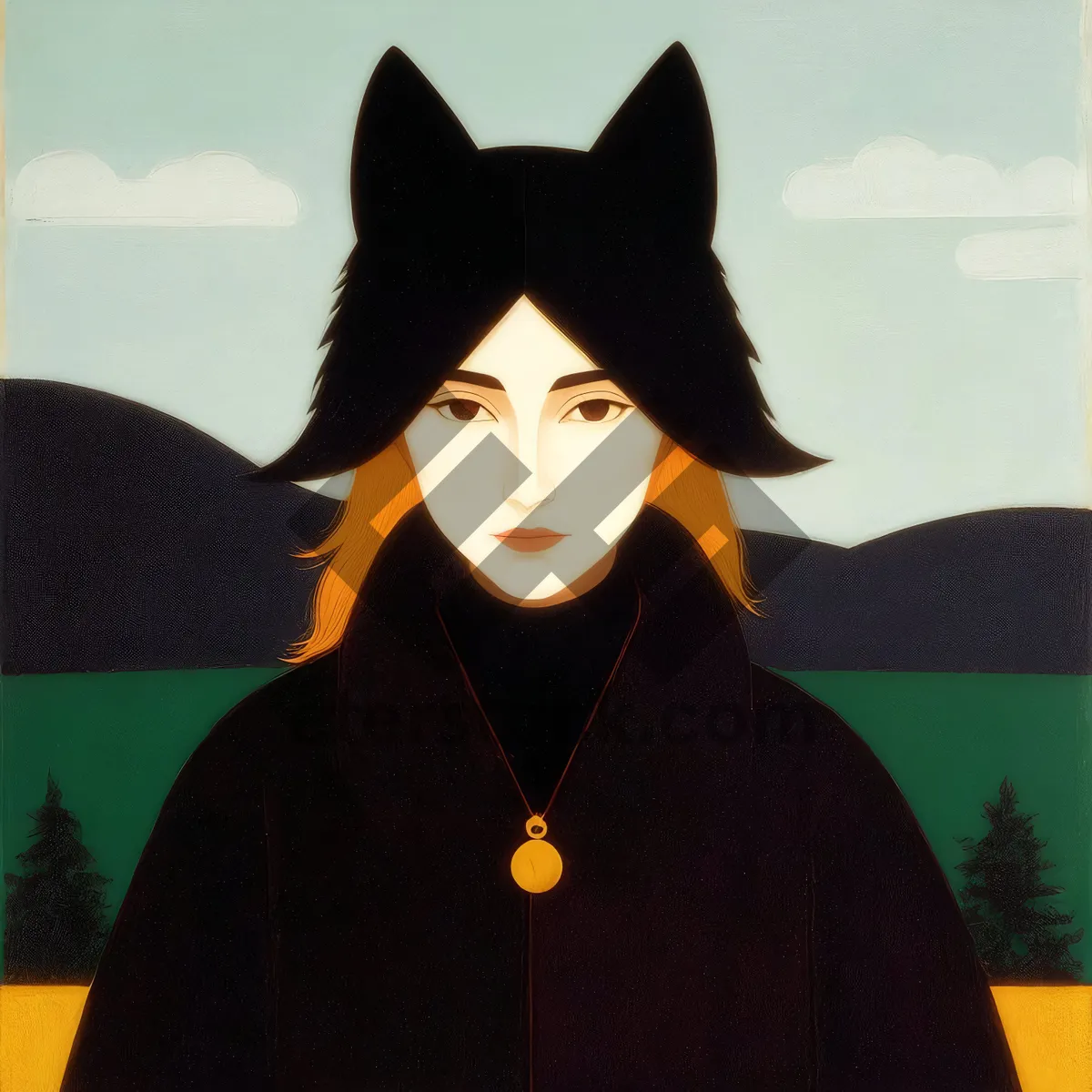 Picture of Mysterious Lady in Black Cloak with Mask