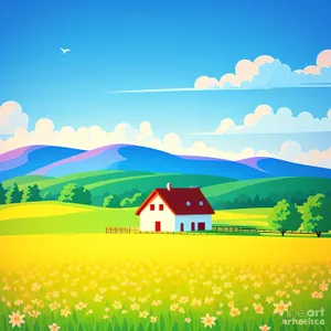 Vibrant summer meadow under a cloudy sky