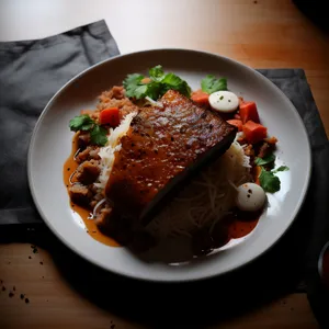 Grilled Vegetable Salad with Steak and Spicy Sauce