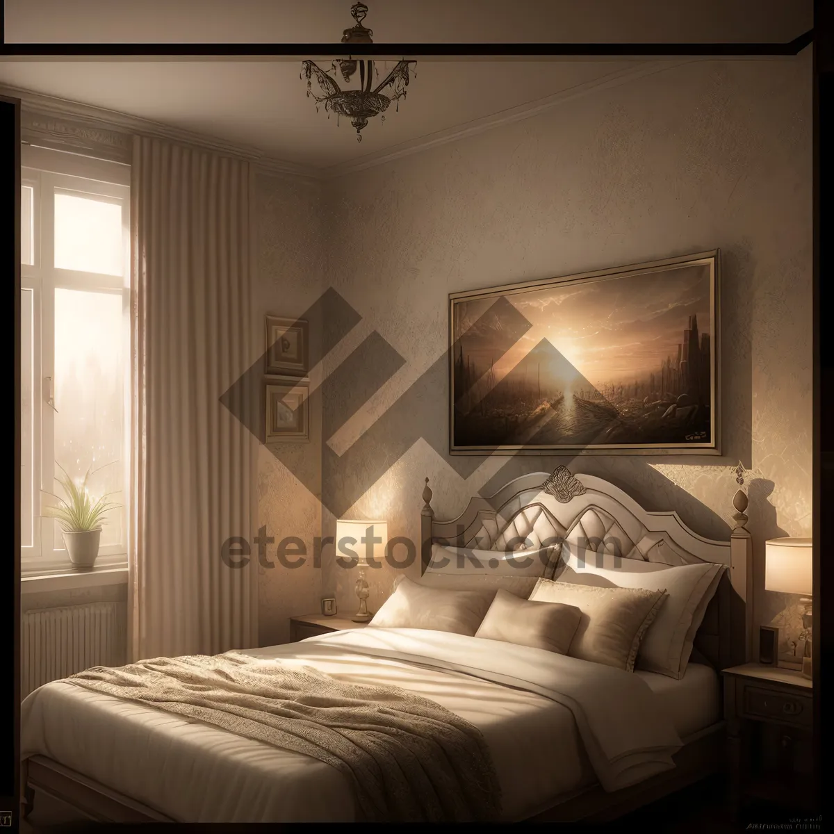 Picture of Modern Bedroom Interior with Cozy Furniture and Stylish Decor