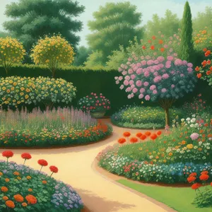 Summer Park Landscape with Vibrant Flowers