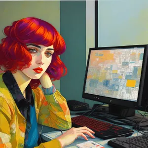 Joyful Businesswoman Working on Computer in Office