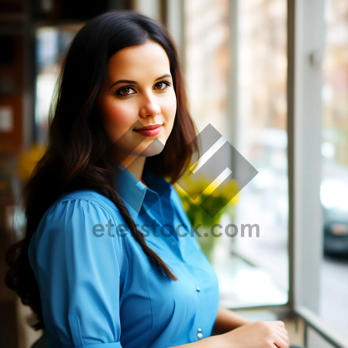 Picture of Smiling brunette university student sitting on campus