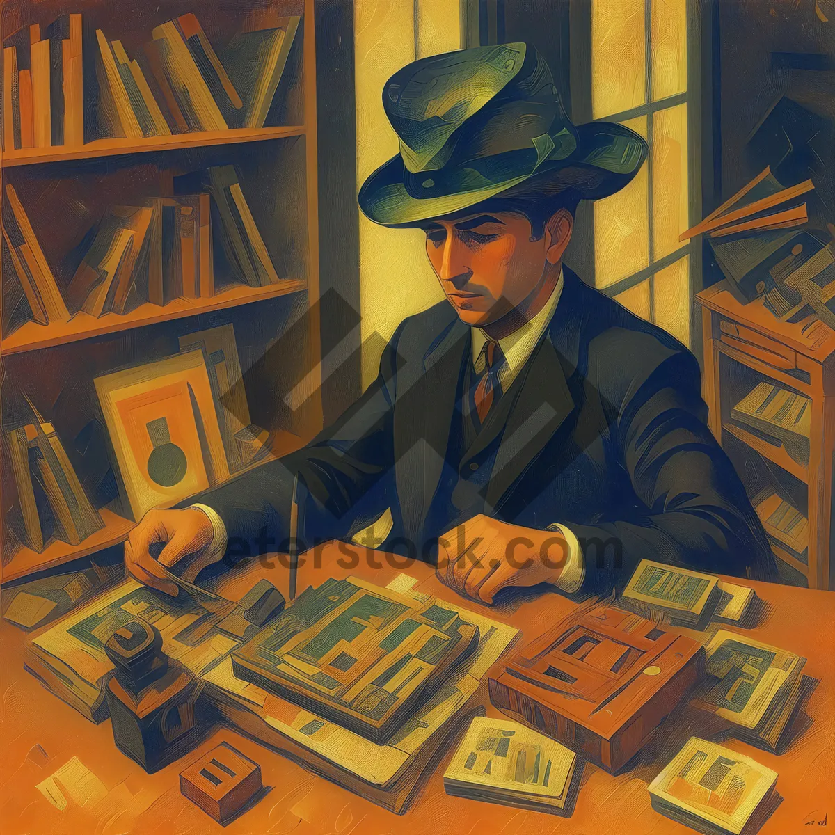 Picture of Professional Businessman in Cowboy Hat & Suit, Construction Worker