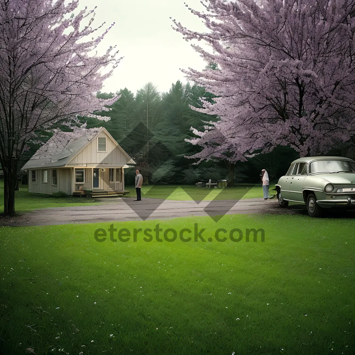 Picture of Rural House with Tree and Sky