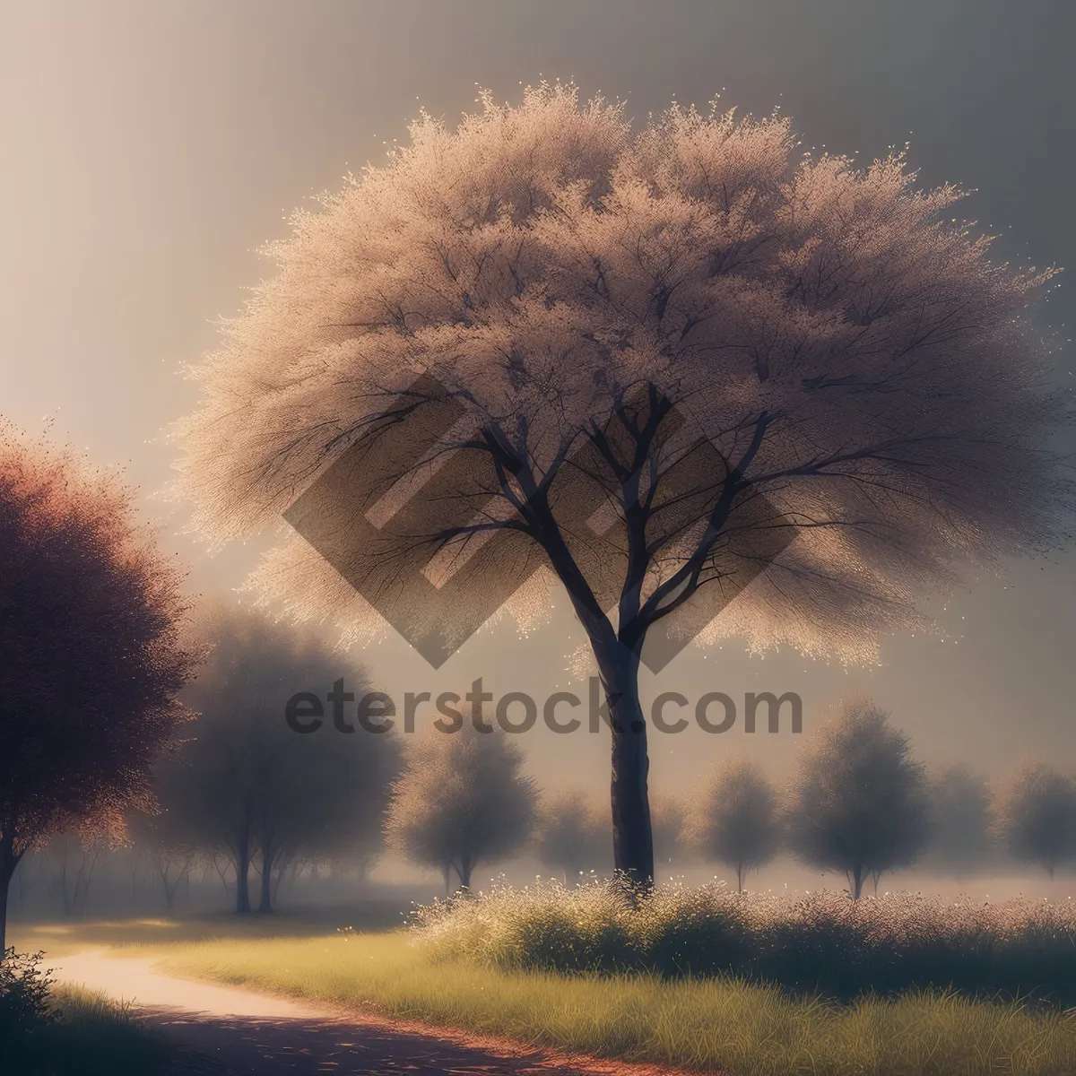 Picture of Serene Autumn Landscape with Lonely Acacia Tree