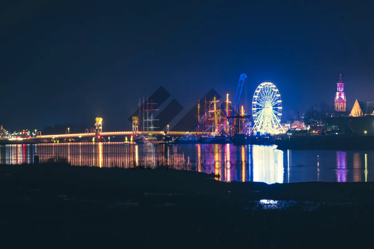 Picture of Modern waterfront city skyline at dusk