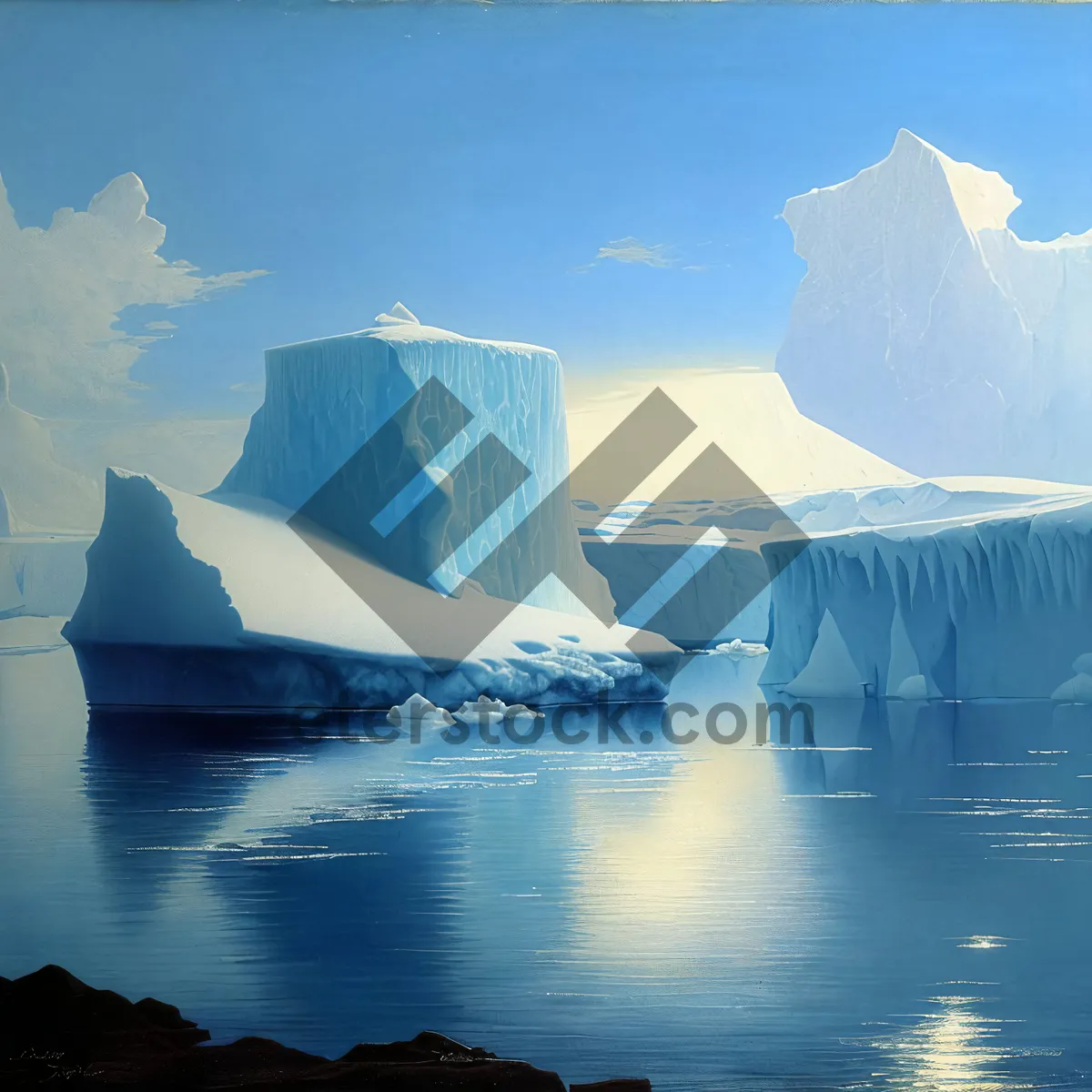 Picture of Majestic Arctic Reflection: Winter Landscape with Glacier and Iceberg