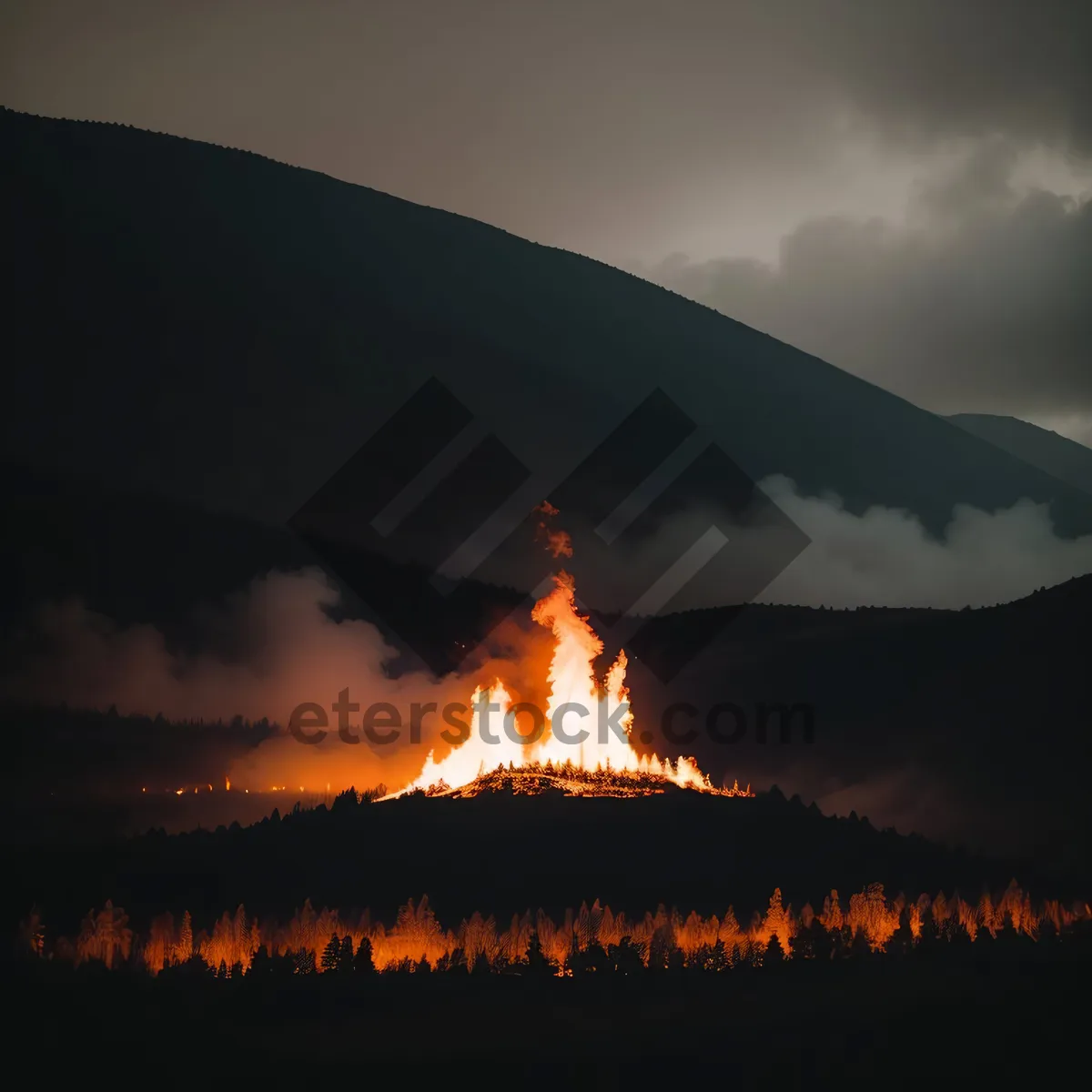 Picture of Fiery Sunset Over Volcano's Mountain