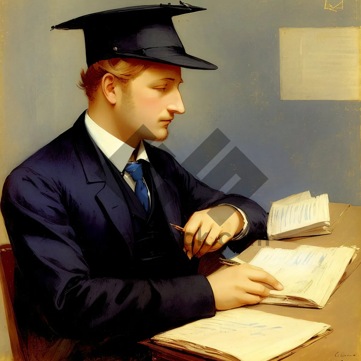 Picture of Successful Male Scholar in Professional Attire with Graduation Cap