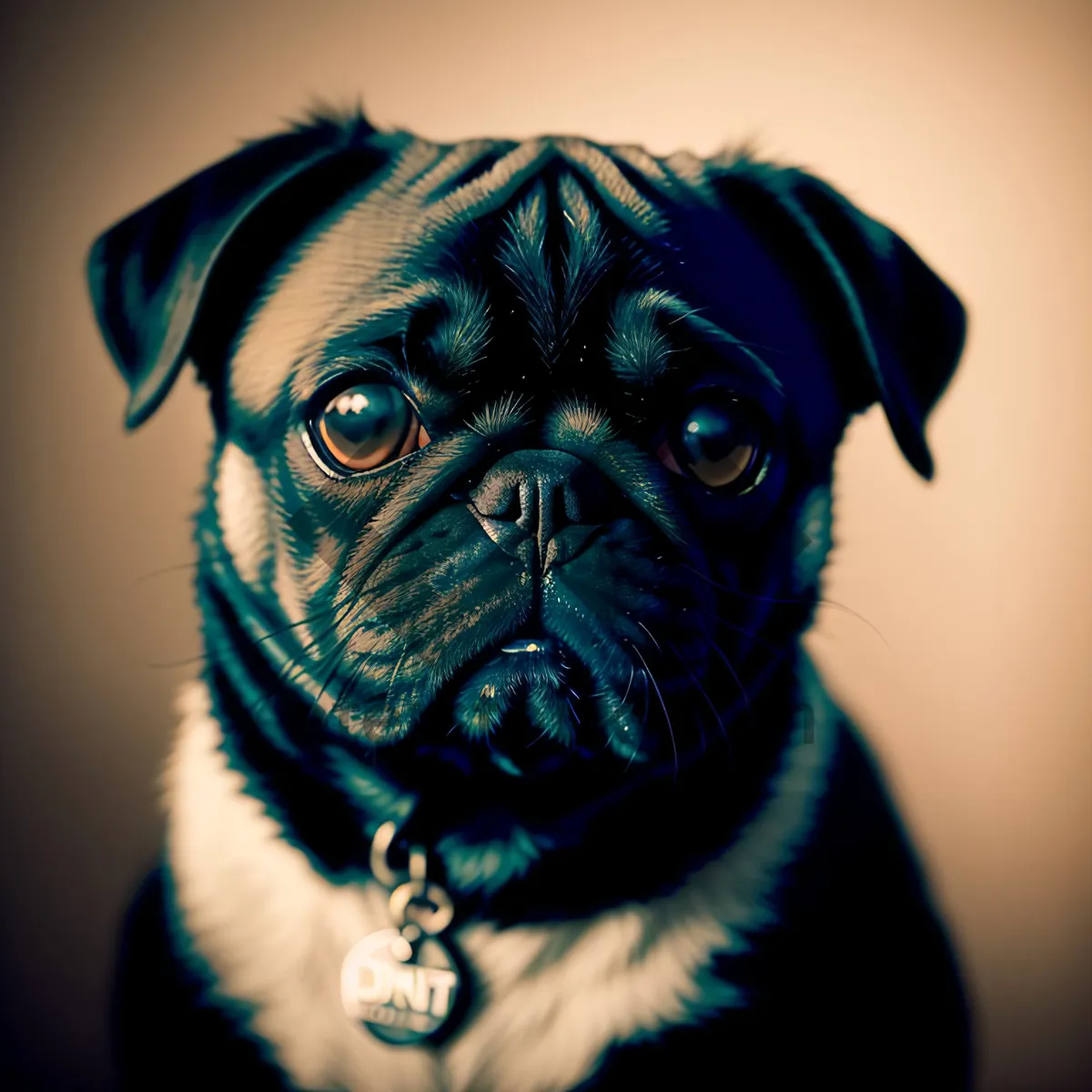 Picture of Adorable Black Pug Bulldog - Purebred Pet Portrait