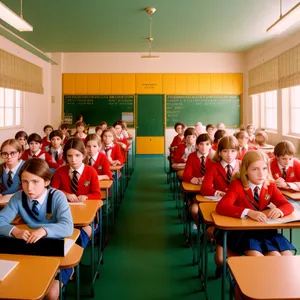 Modern classroom with students and teacher