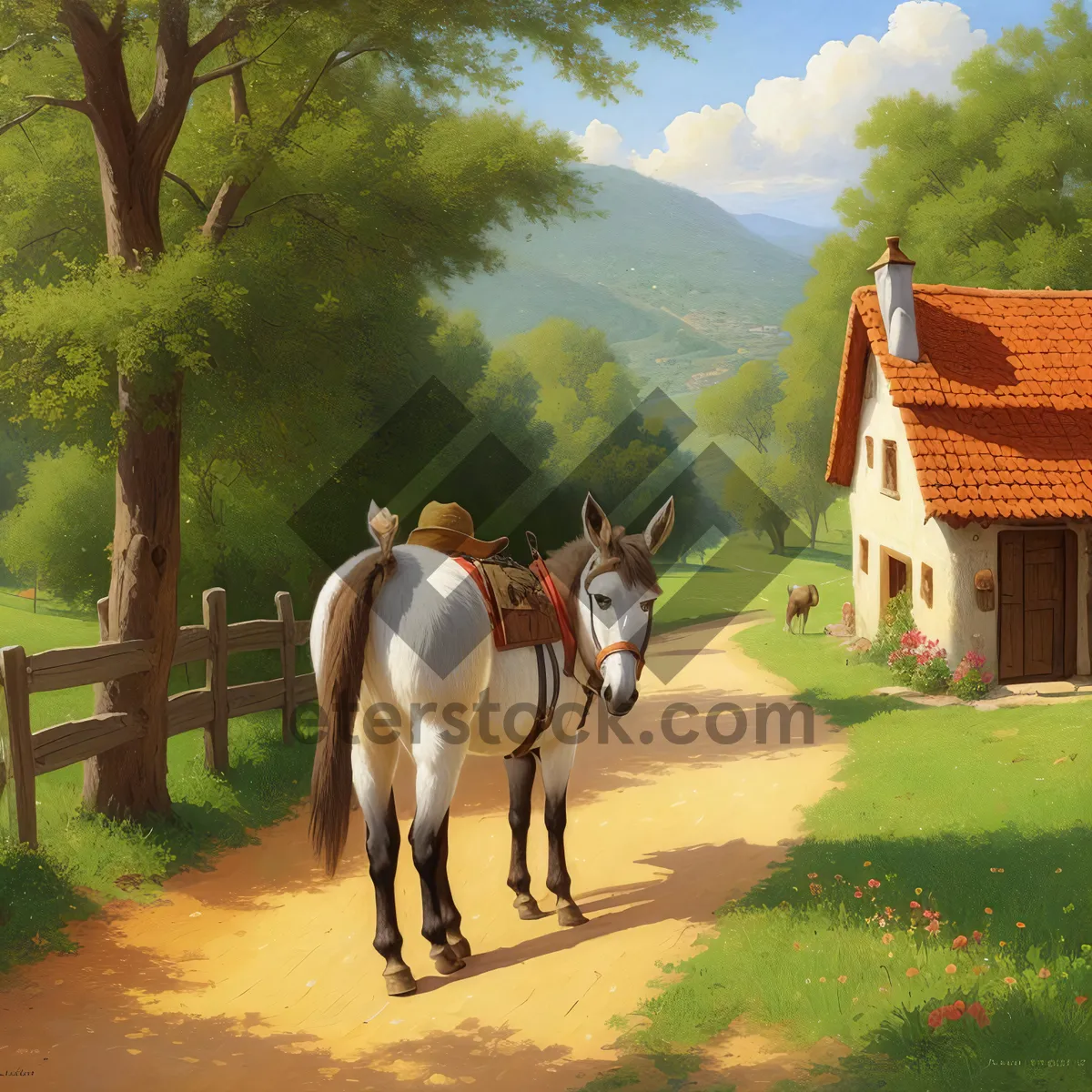 Picture of Rural Horse on Meadow - Summer Resort