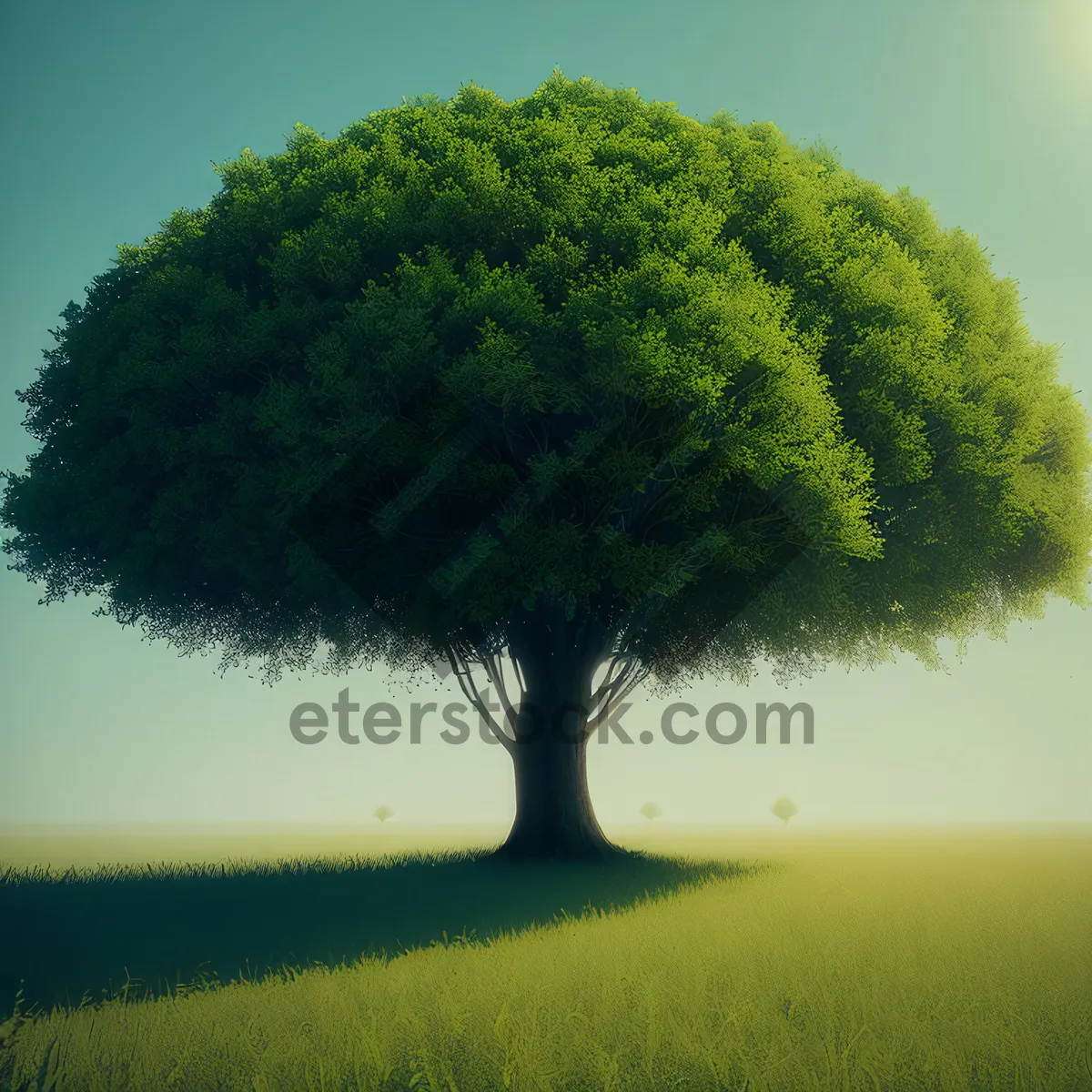 Picture of Serene Summer Landscape with Oak Tree and Rolling Meadows