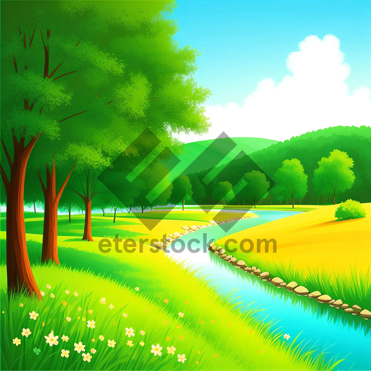 Picture of Vibrant Summer Meadow under Clear Blue Sky