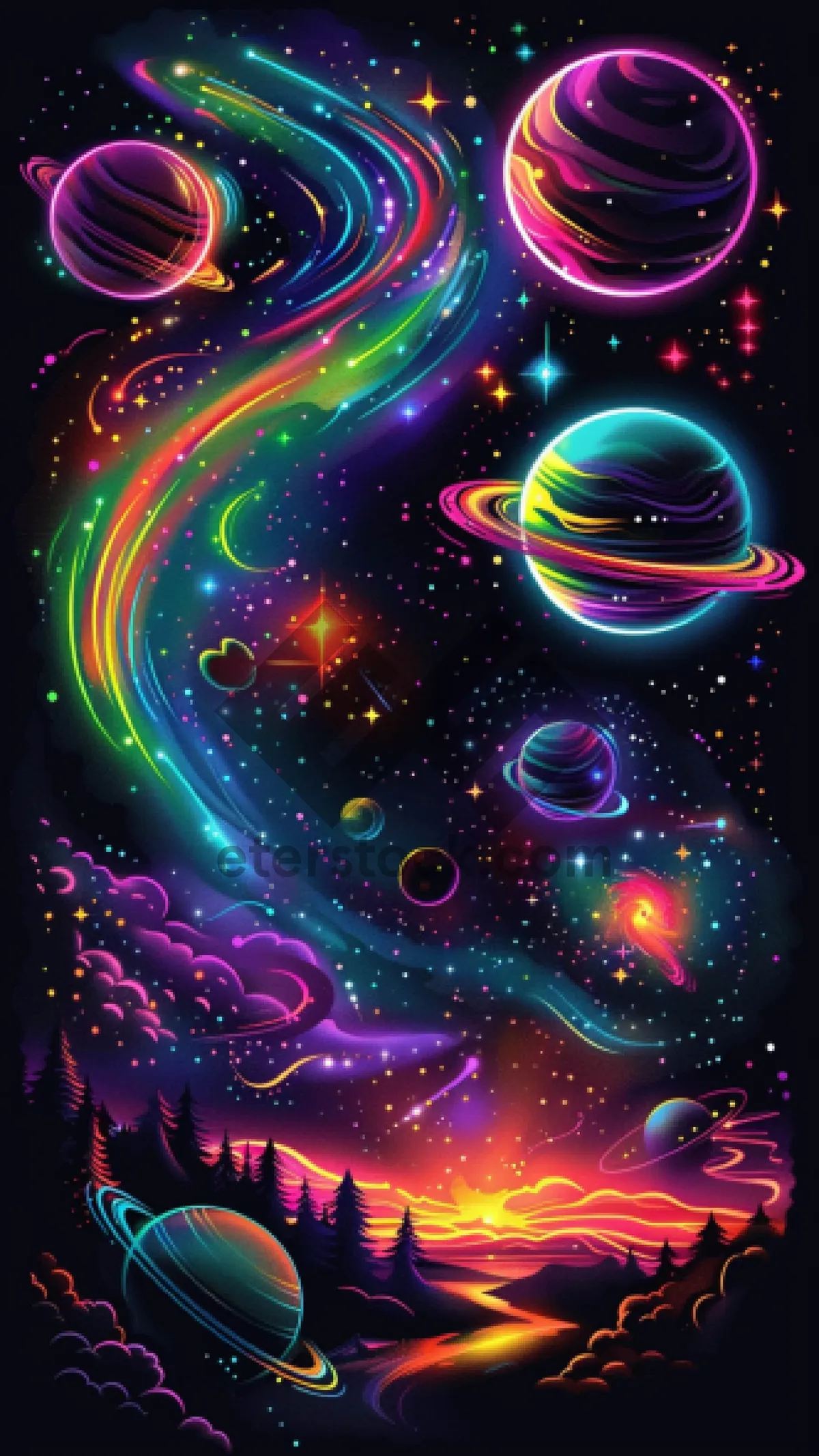 Picture of Black Starry Night Fantasy Glow Art