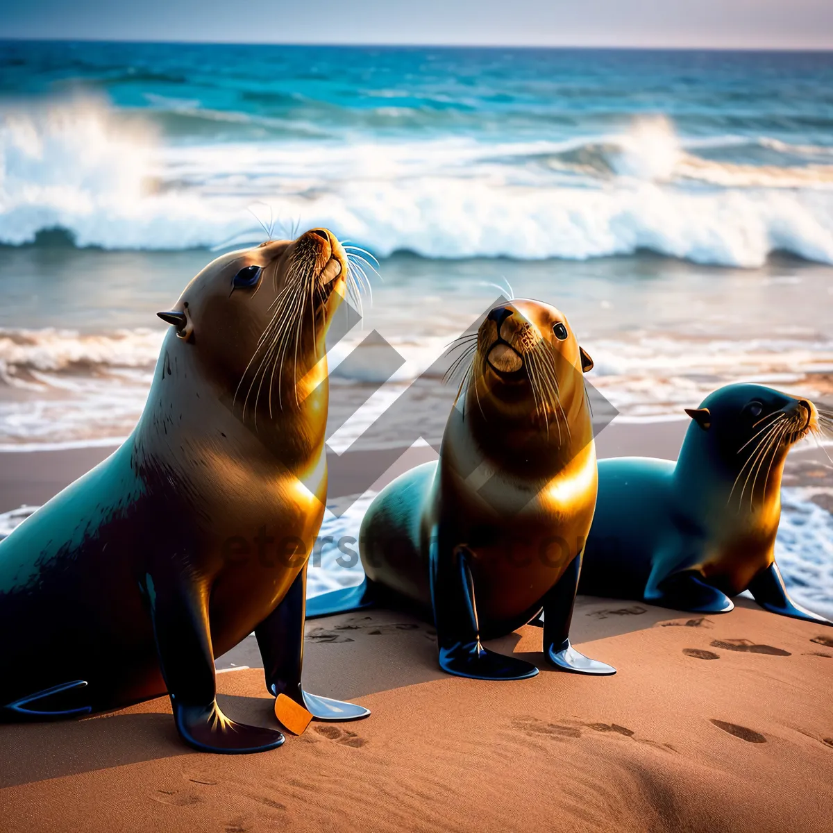 Picture of Sunny Sea Lion Lounging on Coastal Beach