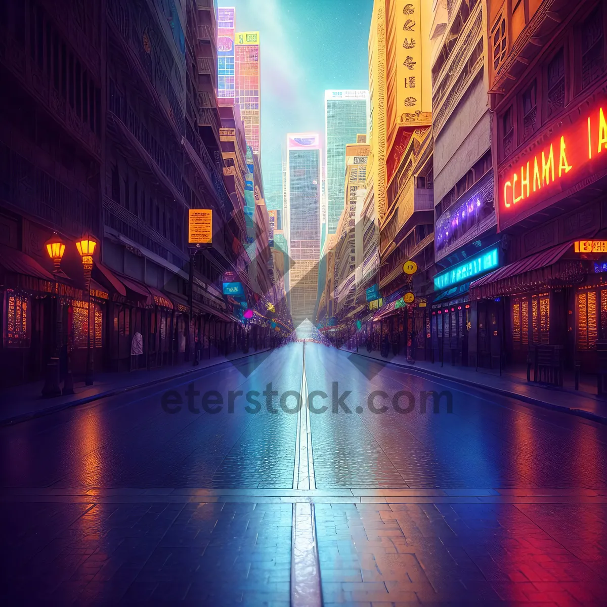 Picture of Urban Night Lights Illuminate Modern Cityscape