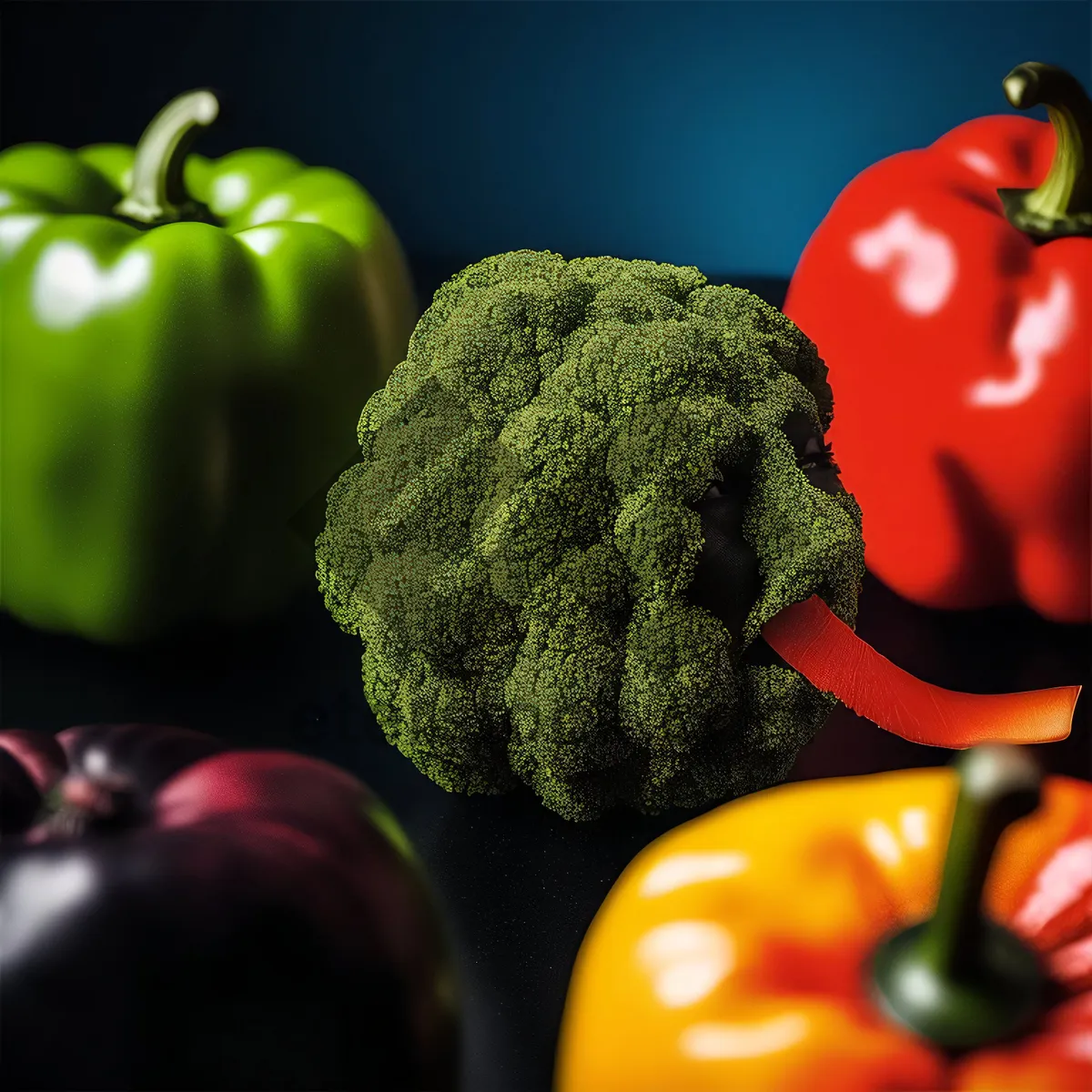 Picture of Colorful Fresh Vegetable Salad with Bell Peppers and Tomatoes.