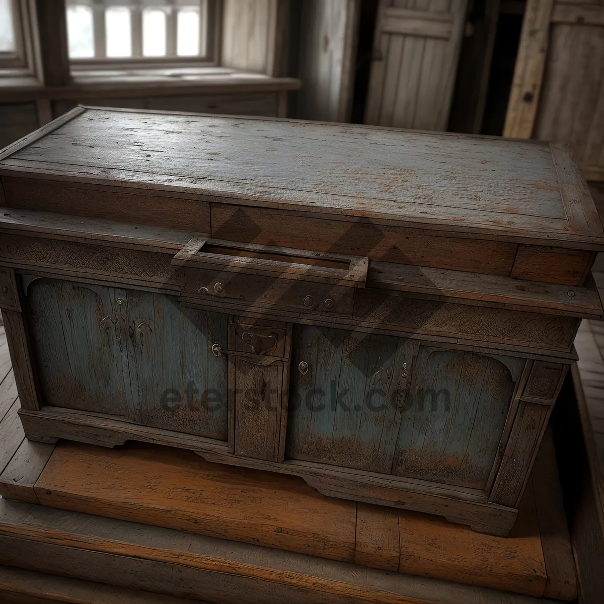 Picture of Antique Wooden Chest with Modern Furnishings