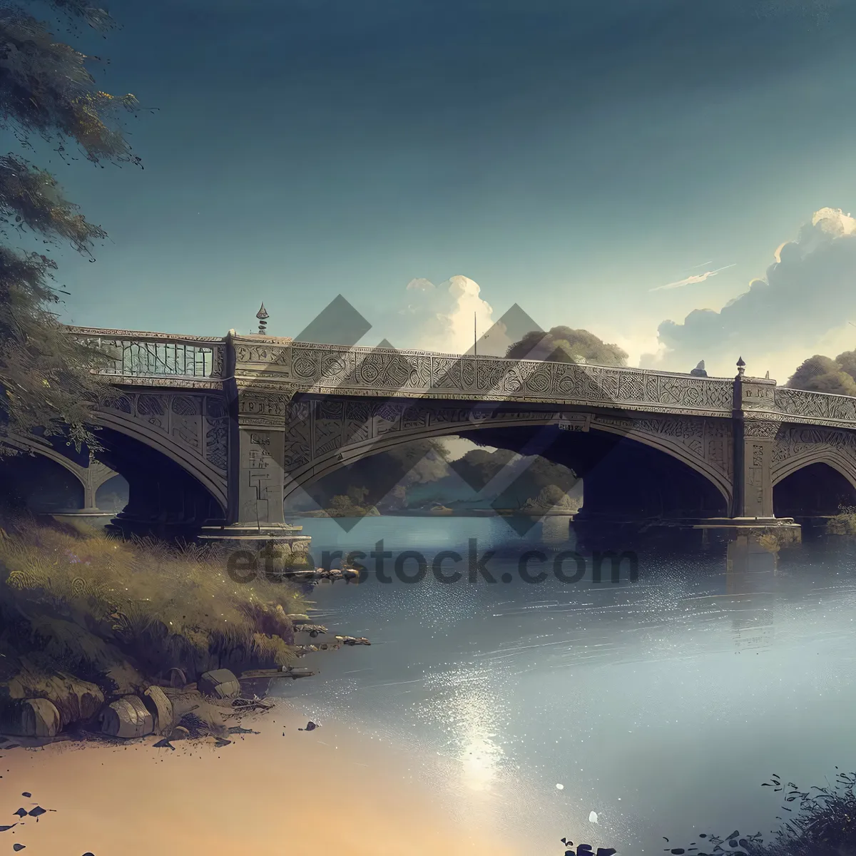 Picture of Serenity Over Water: Majestic Steel Arch Bridge