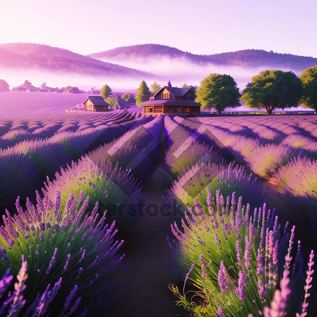 Picture of Colorful Lavender Shrub in Rural Landscape