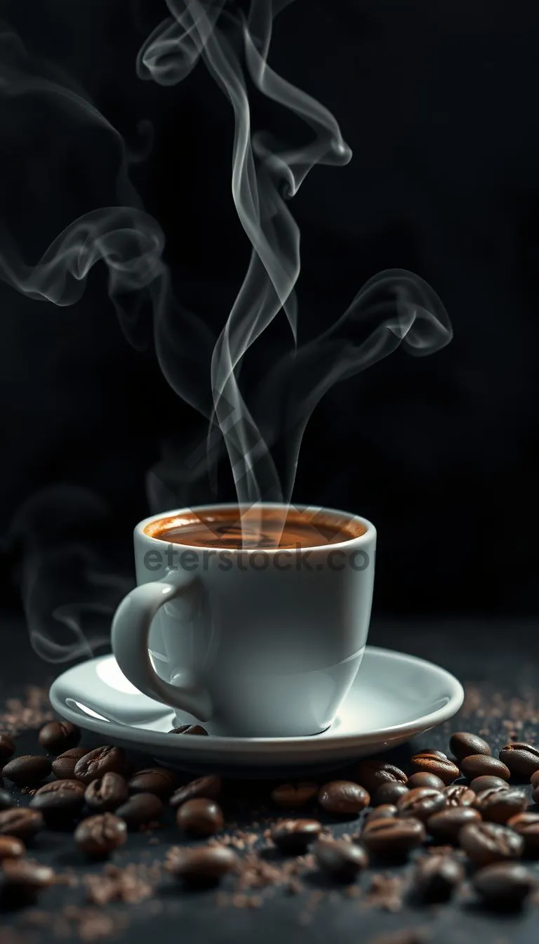 Picture of Dark Espresso Coffee in Ceramic Cup on table.