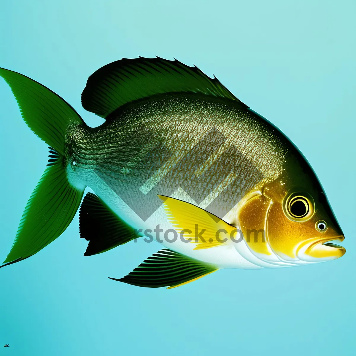 Picture of Golden Fish Swimming in Tropical Aquarium Tank