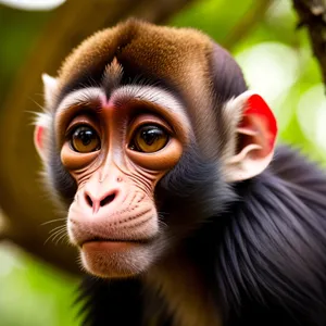 Orphaned Primate in Natural Jungle Habitat