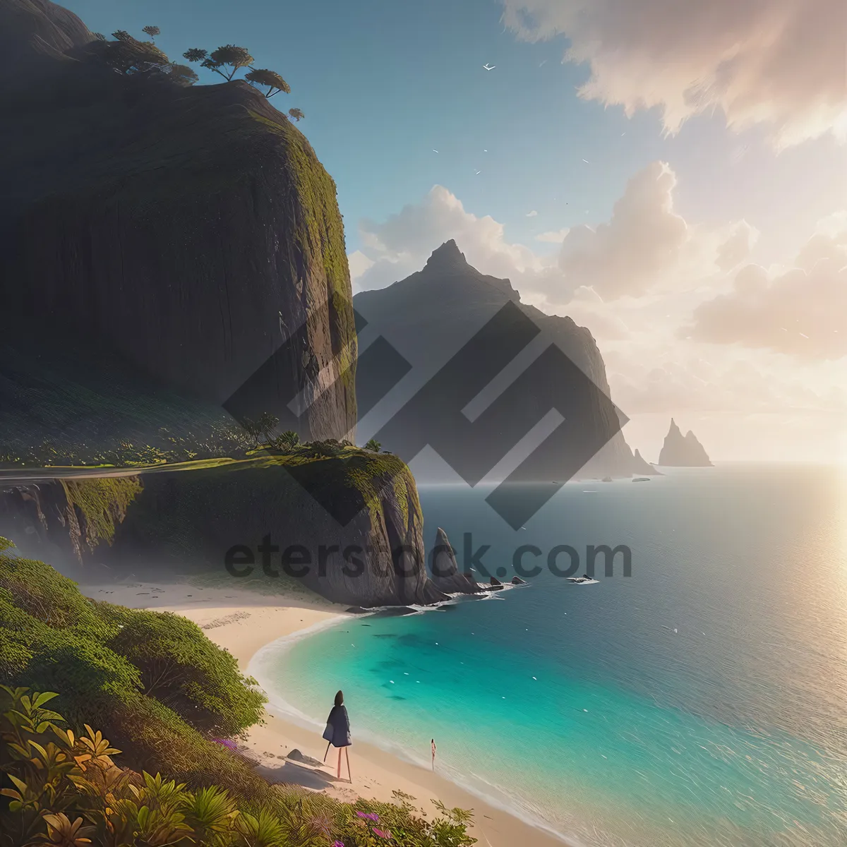 Picture of Scenic Sunset View of Coastal Cliff and Rock Formation