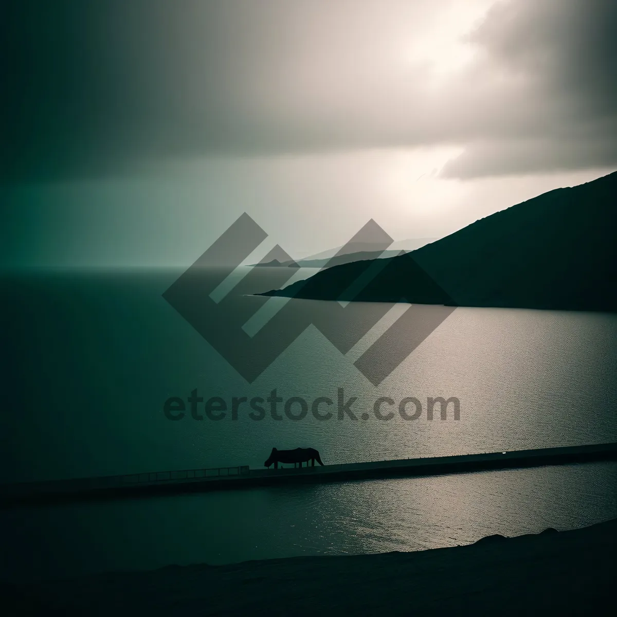 Picture of Tranquil Coastal Sunset with Silhouetted Fisherman