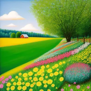 Sunny Summer Landscape with Green Grass and Blue Sky