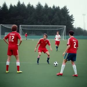 Soccer player training on grass field with ball