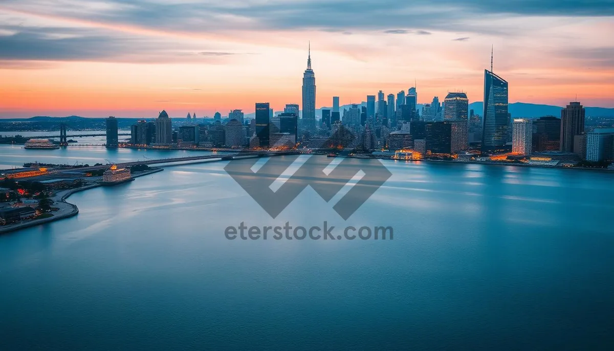 Picture of Modern Business District Skyline at Evening Sunset