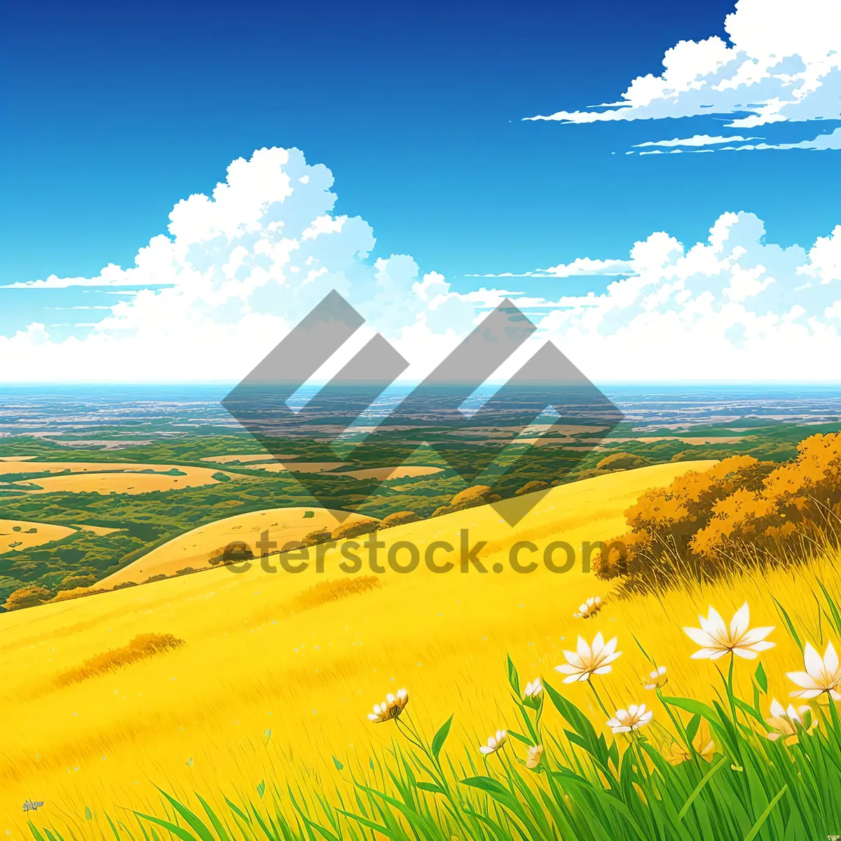 Picture of Golden Meadows at Sunset: Tranquil Rural Landscape