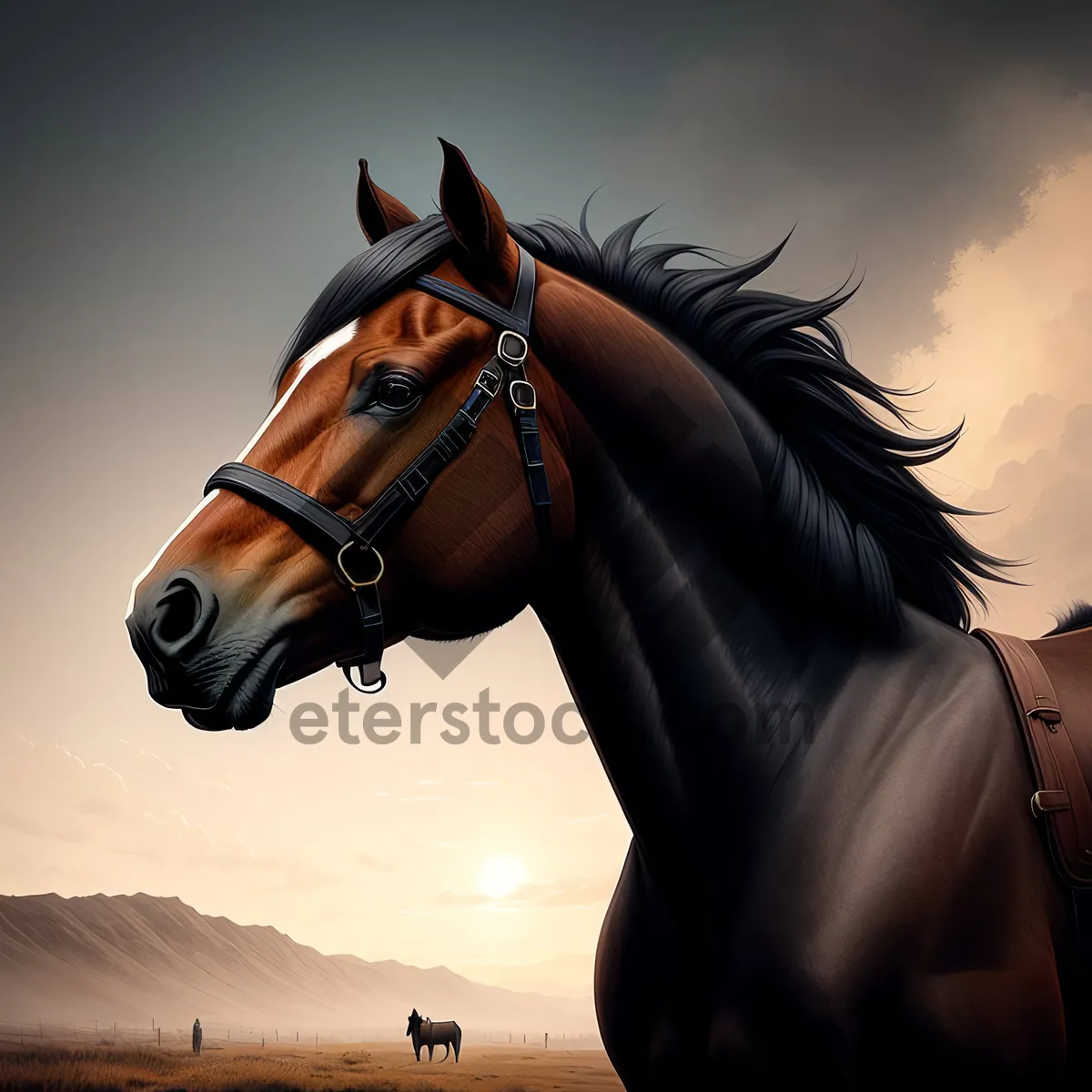 Picture of Thoroughbred Stallion in Equestrian Portrait on Farm