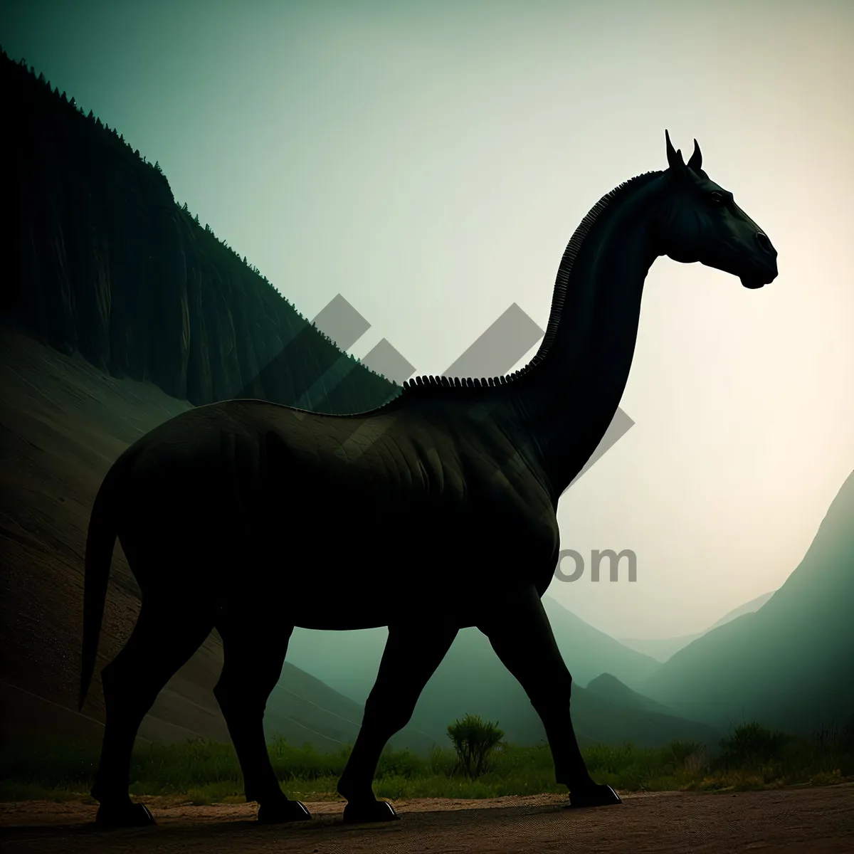 Picture of Majestic Stallion Vaulting over Ranch Pasture