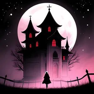 Moonlit Cemetery: Dark Night Silhouette in Spooky Design
