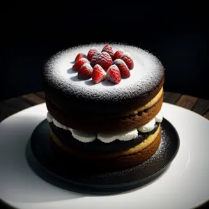 Gourmet berry dessert plate with chocolate cream swirl