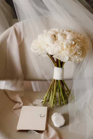 Elegant bride and groom celebrating love on wedding day.