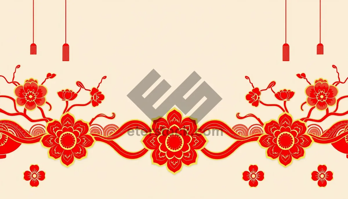 Picture of Vintage floral silhouette pattern with ornate border