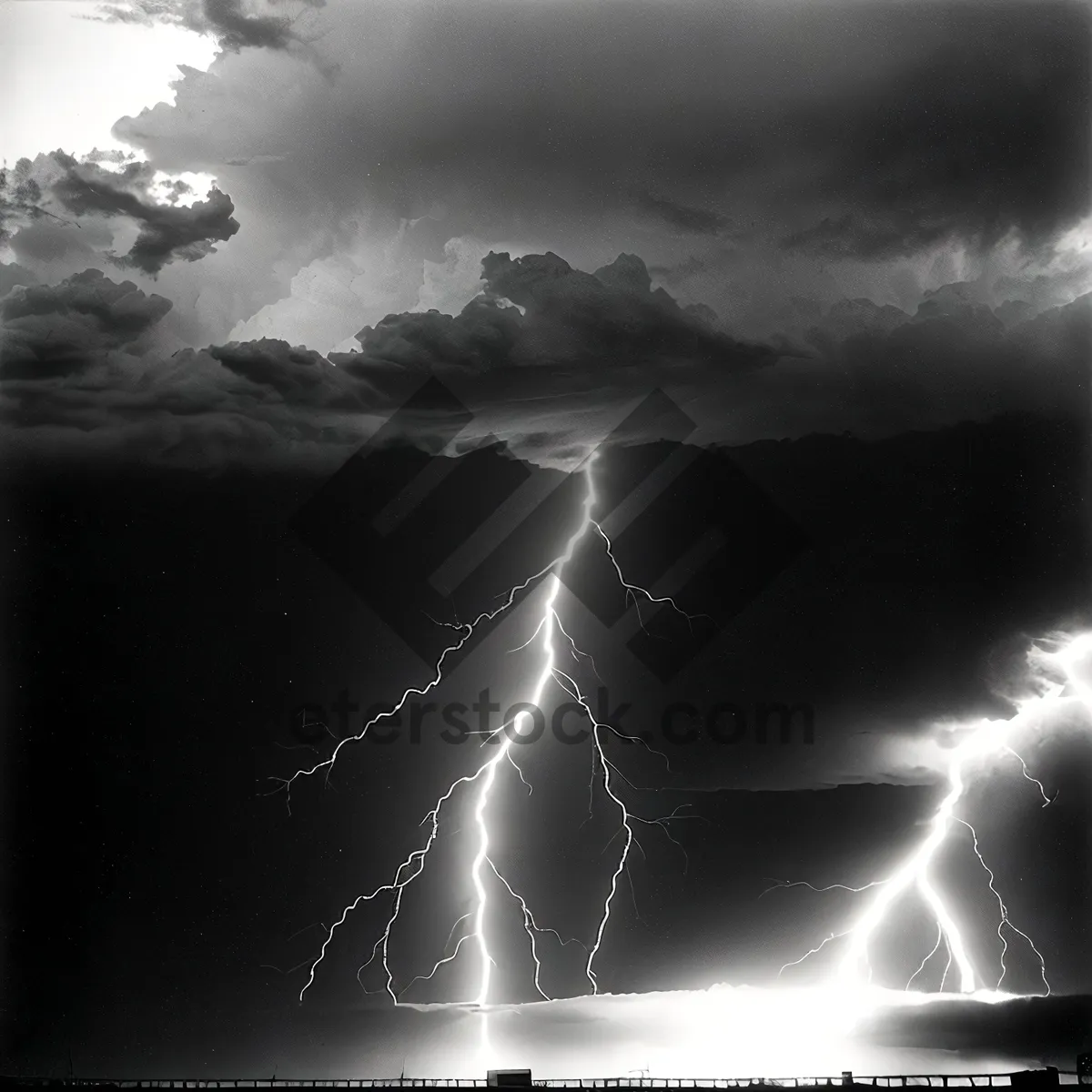 Picture of Electric Storm Lightning Bolt in Dark Sky