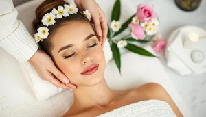 Attractive woman enjoying spa treatment with flowers