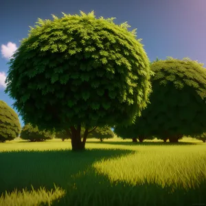 Vibrant rural landscape with tree and grass