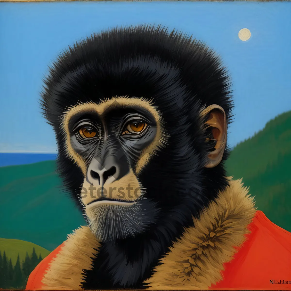 Picture of Wild Black Gibbon Portrait Face