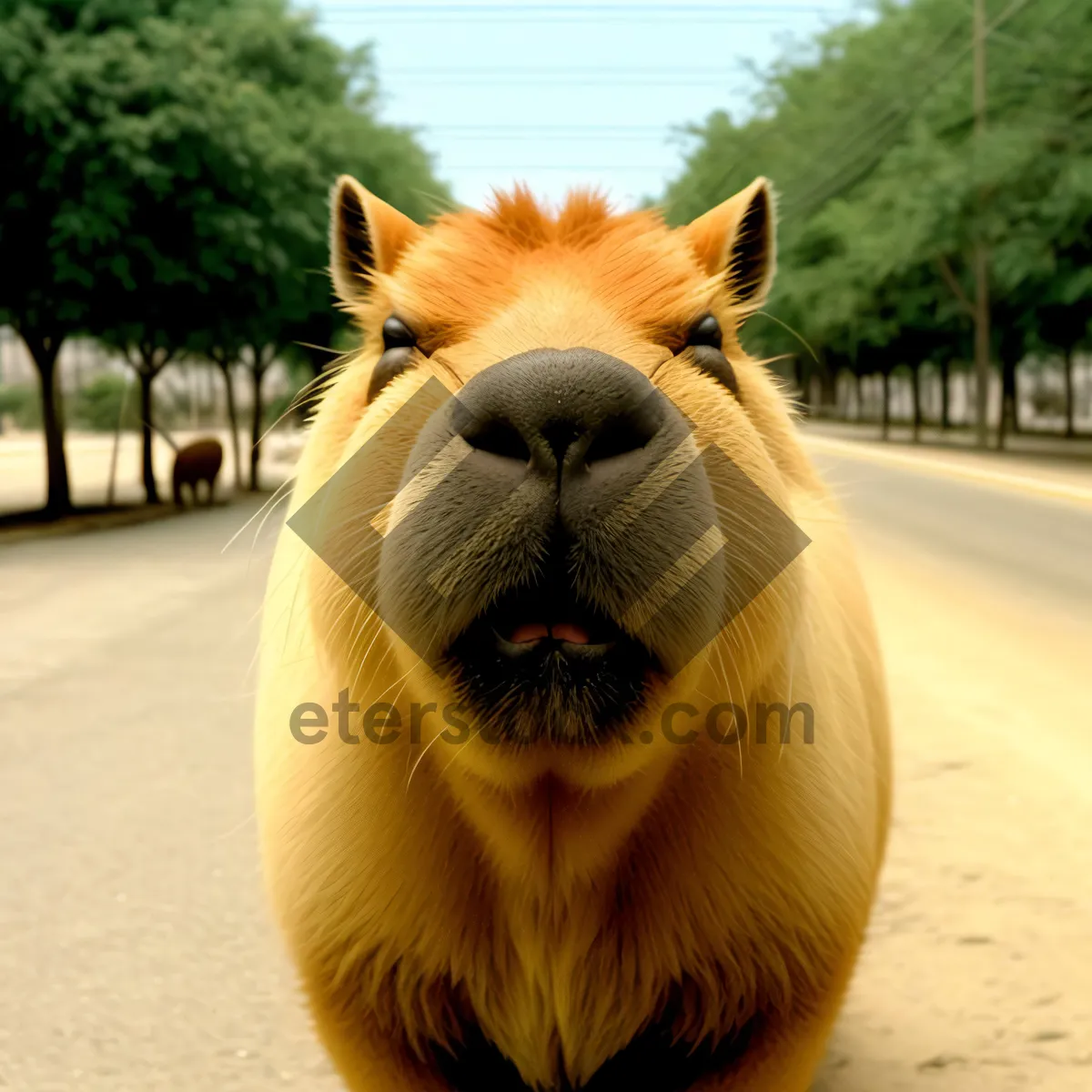 Picture of Cute Brown Llama Head Portrait on Farm