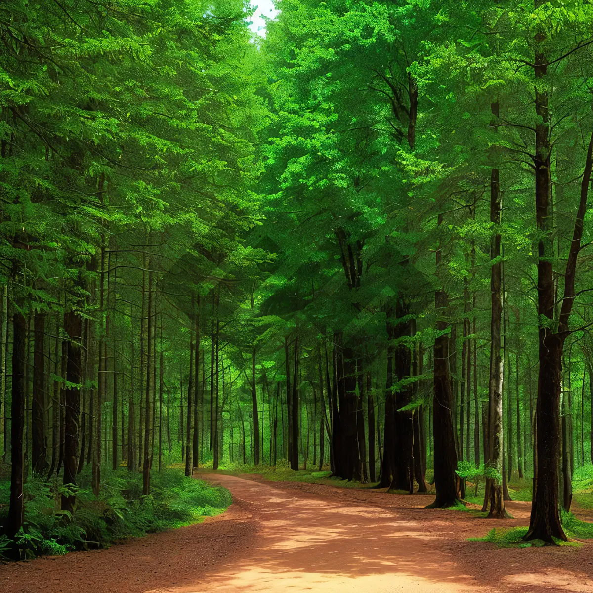 Picture of Serene Forest Path with Sunlit Trees