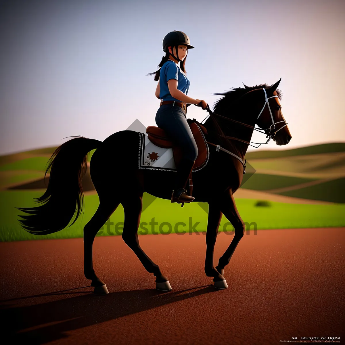 Picture of Action-Packed Horse Silhouette in Sport with People and Teacher