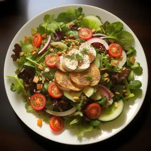 Delicious gourmet lunch with fresh vegetables and cheese.